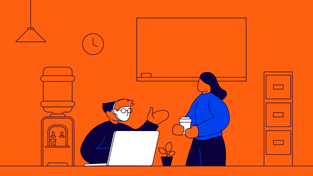 A fraudster wearing a mask to hide their identity in front of another person.